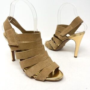 Pedro Garcia Suede Cutout Accent Slingback Sandals Genuine Leather Neutral 6.5